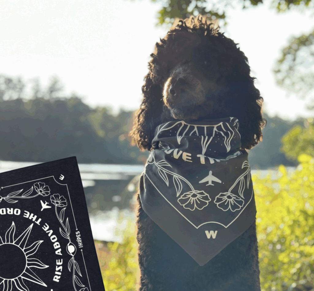 Image of bandana design and dog wearing bandana